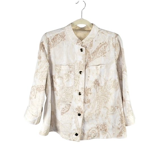 Chico's Reversible Linen Jacket Chico's 1/Women's 8/10 Gold & Tan Paisley Print - Picture 5 of 12